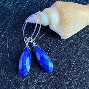 Lapis Lazuli Gemstone 925 Sterling Dangle Earrings